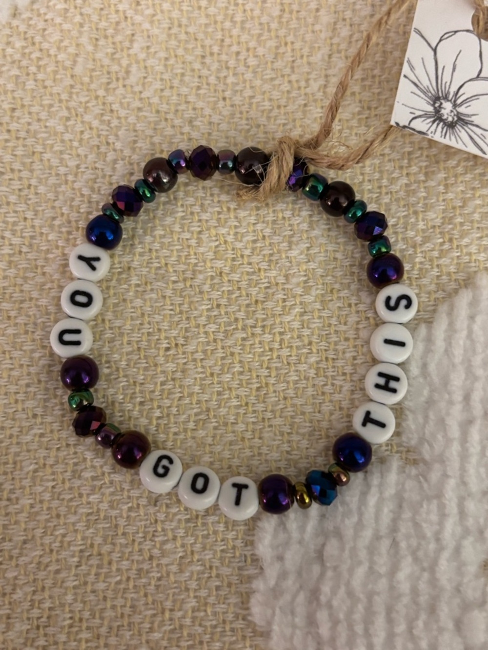 Beaded 'You Got This' Stretch Bracelet - Iridescent Purple/Blue